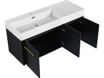 Contemporary 48" Wall Mounted Bathroom Vanity With Resin Sink And Soft Closing Doors And Line - Black Chestnut