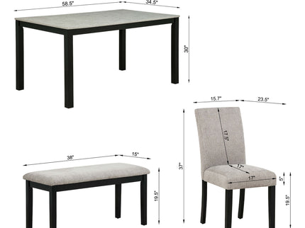 6 Piece Dining Table Set With Bench And Chairs