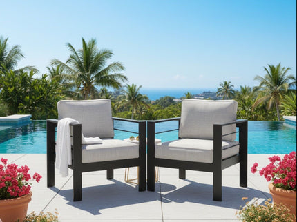 Modern All-Weather Patio Armchairs & Thick Cushions (Set of 2)