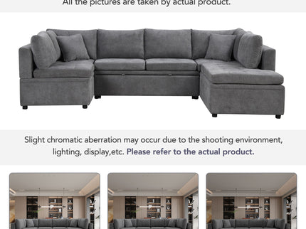 Oversized Sectional Sofa U-Shaped Sofa Couch Pull-Out Sofa Bed With Two Throw Pillows For Living Room