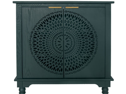 Hollow Carved 2 Door Accent Cabinet With Adjustable Shelf, Sideboard Buffet For Entryway, Living Room Or Bedroom - Blackish Green
