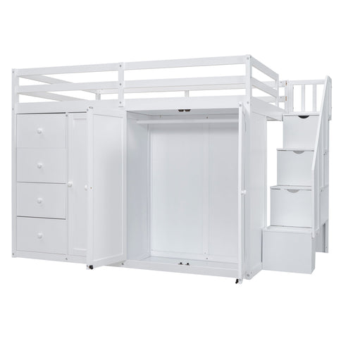 Loft Bed With Built In Wardrobes, Cabinets And Drawers