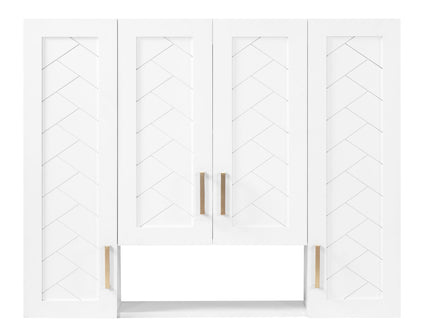 Wall Mounted Medicine Cabinet With 5 Adjustable Shelves, Exquisite Carving - White