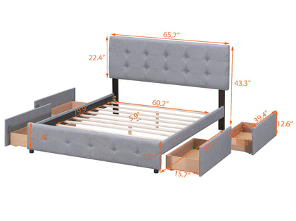 Upholstered Platform Bed With Classic Headboard And Drawers, No Box Spring Needed
