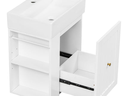 Modern Bathroom Vanity With Sink, Storage Cabinet, Drawer & Side Shelf