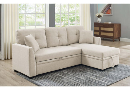 Upholstered Sectional & Pull Out Bed And Chaise Storage - Almond