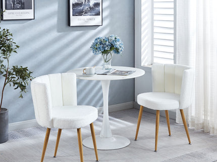 Modern Dining Chair (Set of 2) With Iron Tube Wood Color Legs, Shorthair Cushions And Comfortable Backrest, Suitable For Dining Room, Living Room, Cafe, Simple Structure