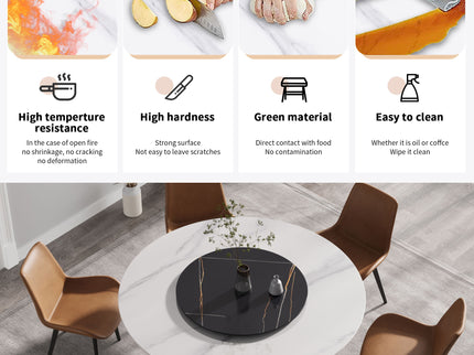 Modern Artificial Stone Round Carbon Steel Base Dining Table, Artificial Stone Turntable
