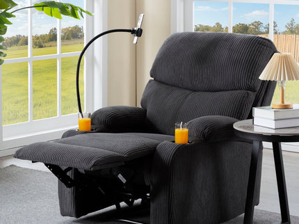 Adjustable Manual Recliner, Ergonomic Lounge Chair With Phone Holder And 2 Cup Holders