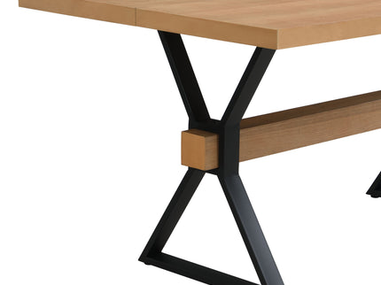 Farmhouse Style X Shaped Legs Dining Table With Metal - Natural
