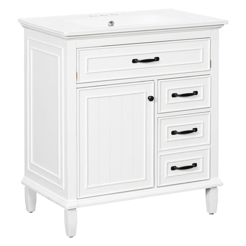 Bathroom Vanity With Sink Top, Flip Drawers, Adjustable Shelf