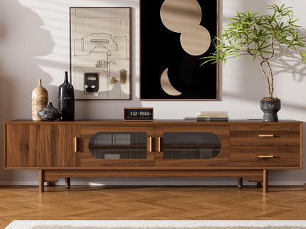 Modern TV Stand With Fluted Glass Doors & 2 Drawers