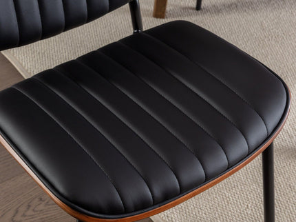 Dining Chairs (Set of 2) Mid-Century Modern Retro Chair With Walnut Bentwood Back Upholstered Seat Metal Legs Adjustable Foot For Kitchen Dining Room Chairs