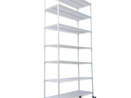 7 Tier Metal Shelf Wire Shelving Unit, 2450Lbs Heavy Duty Adjustable Storage Rack With Wheels & Shelf Liners For Closet Kitchen Garage Basement Commercial Shelving
