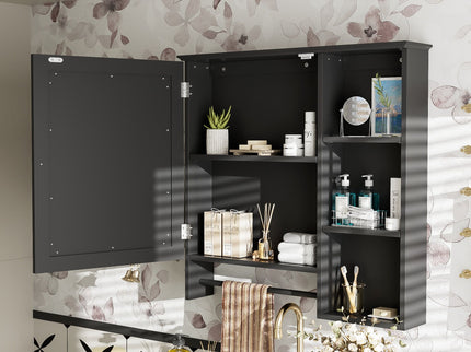 Wall Mounted Bathroom Storage Cabinet, Medicine Cabinets With Large Mirror Door, Adjustable Shelves And Three Open Storage Levels(Not Include Bathroom Vanity)