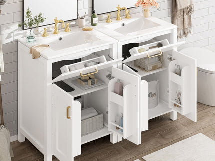Modern Bathroom Vanity With Ceramic Sink, Soft-Close Doors, Flip Drawer, U-Shaped Shelves, Elegant Storage Solution