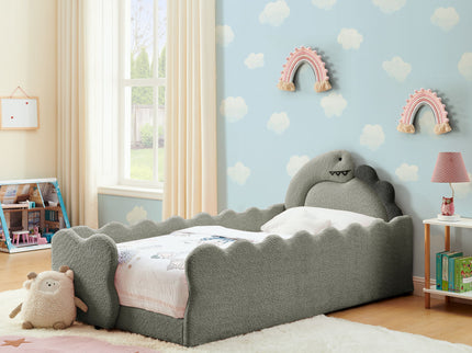 Cute Dinosaur Shaped Bed With Safety Guardrail, Toddler Frame