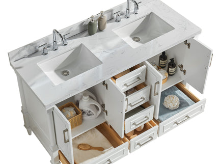 Freestanding Double Bathroom Vanity With Extra Black Handles - White