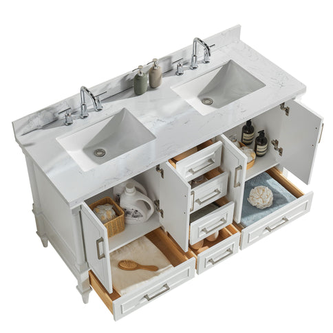 Freestanding Double Bathroom Vanity With Extra Black Handles - White