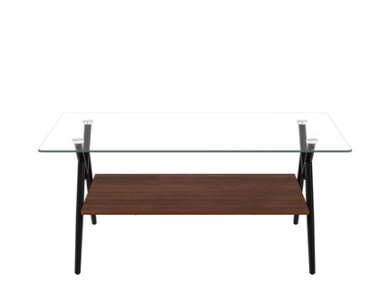 Rectangle Coffee Table With Tempered Glass Top And Shelf