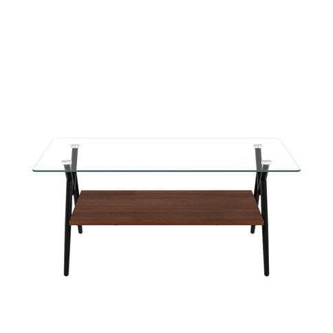Rectangle Coffee Table With Tempered Glass Top And Shelf