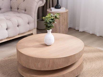 Modern Round Wood Coffee Table, Accent Table For Living Room - Antique Natural / Natural / Rustic