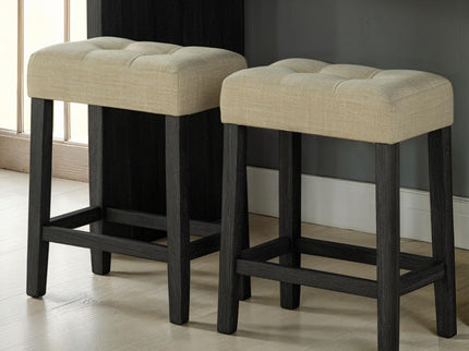 Dining Table Set With Biscuit Tufted Stools - Beige / Black / Gray