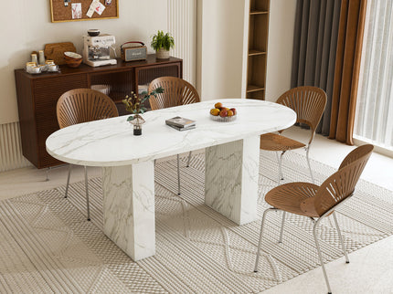 Oval Dining Table With Wood Strip Base