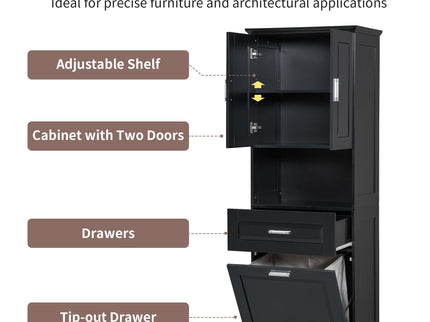 Tall Bathroom Cabinet With Tilt-Out Laundry Basket And Upper Storage