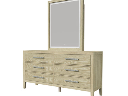 Adeline - 6 Drawers Dresser & Mirror With Jewelry Box & LED Light - Natural Wood Wash