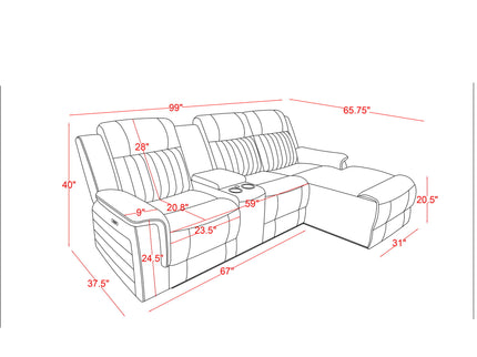 Ian - Power Reclining Chaise With LED Lighting, Pushback Design - Gray