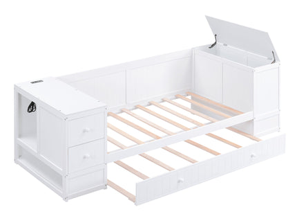 Daybed With Storage Arms, Trundle And Charging Station