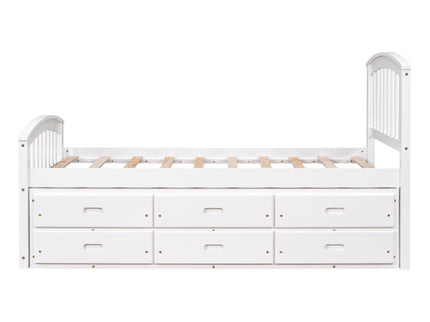 Platform Storage Bed Solid Wood Bed With 6 Drawers