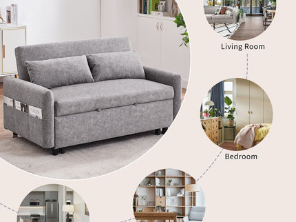 Pull Out Sleep Sofa Bed Loveseats Sofa Couch With Adjsutable Backrest, Storage Pockets, 2 Soft Pillows, USB Ports For Living Room, Bedroom, Apartment, Office
