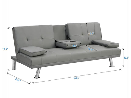 Modern Sofa Bed With Armrest 2 Holders, Wood Frame & Stainless Leg