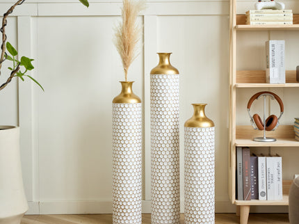 3 Piece Set Gorgeous Home Decoration Large Glazed Floor Vase Decoration Home Droplet Shaped - Gold / White