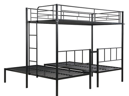 Twin Over Twin Over Twin Triple Bunk Bed With Safety Rails And Storage Shelf - Black