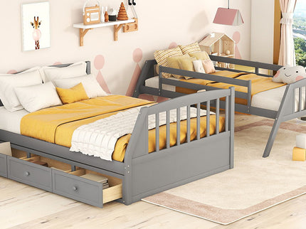 Bunk Bed With Drawers, Ladder And Storage Staircase