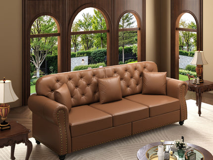 Upholstered Sofa With Nailhead Trim, Rolled Armrests With Ottoman