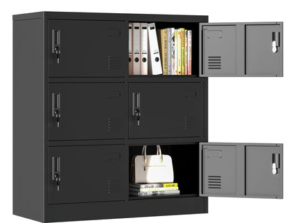 6 Door Employee Storage Locker, Lockers For Office, Gym, School, And Home With Card Slot - Black