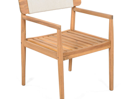 Creative Braided Acacia Wood Outdoor Dining Table And Chairs With Armrests (Set of 2) - Teak / White