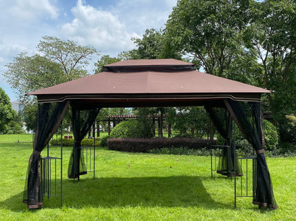 13 0 Outdoor Patio Gazebo Canopy Tent With Ventilated Double Roof And Mosquito Net (Detachable Mesh Screen On All Sides) Suitable For Lawn Garden Backyard And Deck Top - Brown
