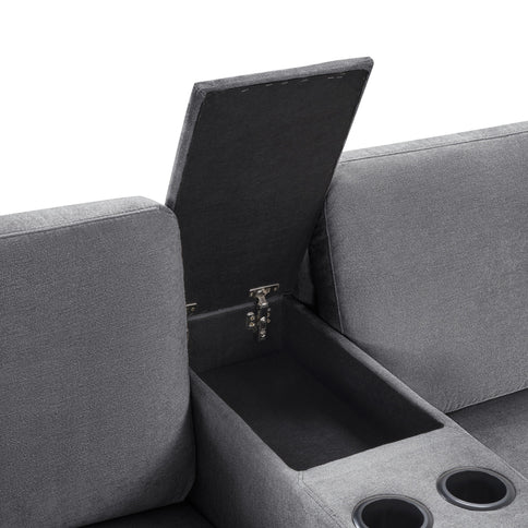 Modular 5 Seat U-Shape Sectional Sofa With Chaise Lounge, Built In Cup Holders And Storage Drawer