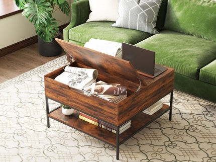 Rustic Flip Top Coffee Table With Hidden Storage - Black / Brown