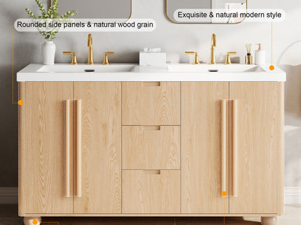 Double Sink Bathroom Vanity With Sinks, Soft Close Doors & 3 Drawers - Wood