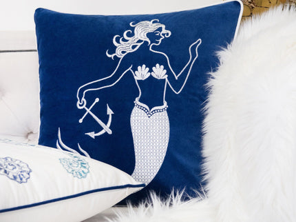 Liz Mermaid Pillow Cover With Matching Back And Hidden Zipper - Indigo