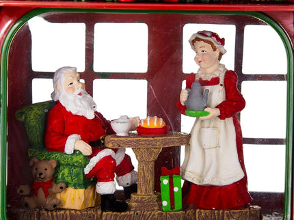 Christmas Plastic / Resin Camper With Mr & Mrs Santa Tea Time LED / Water Spinning / 2 Way Switch, 3*AA Required - Red