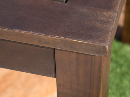 Acacia Wood Outdoor Dining Table With Slatted Top - Dark Brown