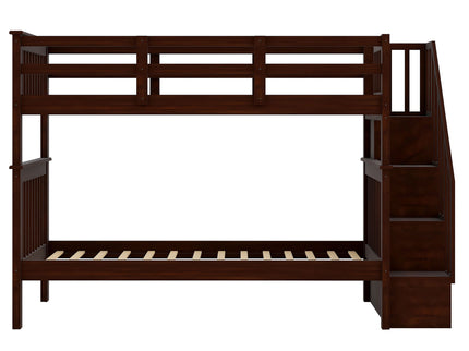 Stairway Bunk Bed With Storage And Guard Rail For Bedroom