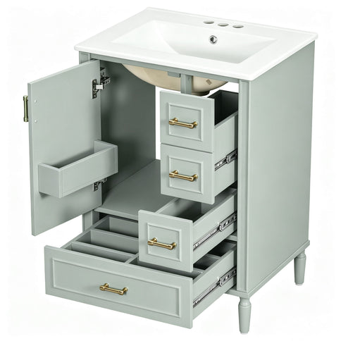 Modern Bathroom Vanity With Sink, Soft Close Doors, 3 Drawers
